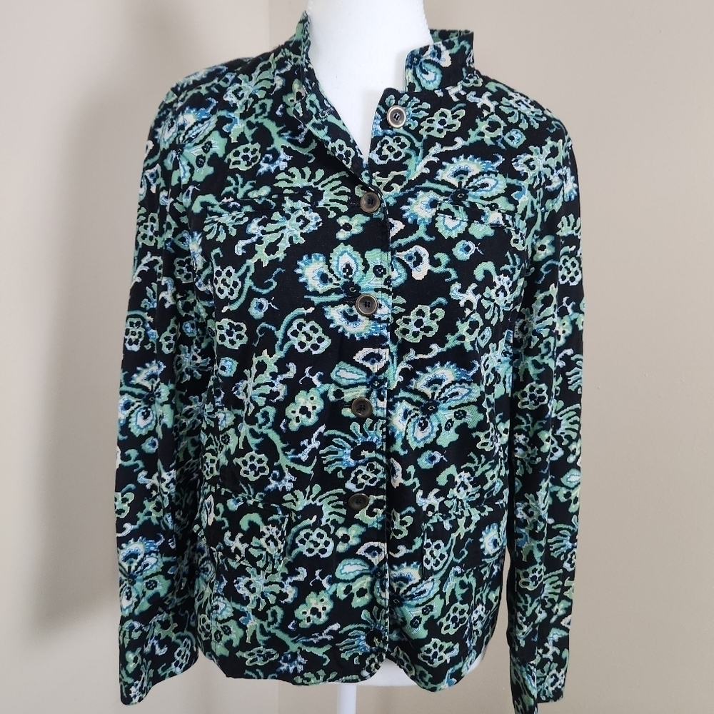 Charter Club Women's Jacket Size P/S Floral Green - Picture 1 of 13